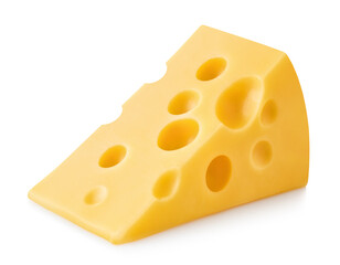 Delicious piece of cheese, isolated on white background