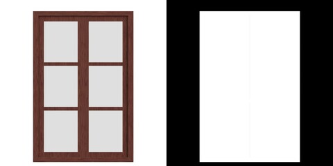 3D rendering illustration of a six panel double window