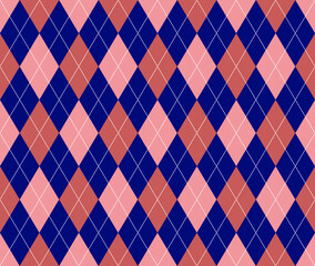 Abstract background. Colorful geometrical pattern. Modern design. Diagonal line. Square pattern. Blue and brown diamond shape background. Happy St. Patrick's Day. Argyle pattern.