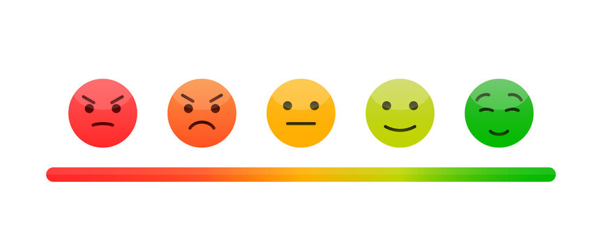 Mood scale, from red angry face to happy green emoji. Customer satisfaction meter. Vector illustration EPS 10