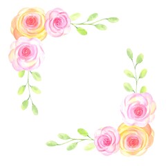Watercolor floral frame. Perfect for wedding invitations and birthday cards .
