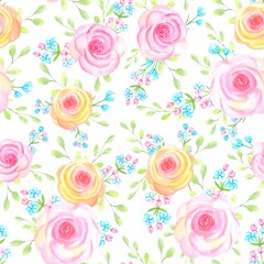 Watercolor seamless pattern with flowers .