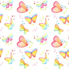 Watercolor seamless pattern with butterflys .