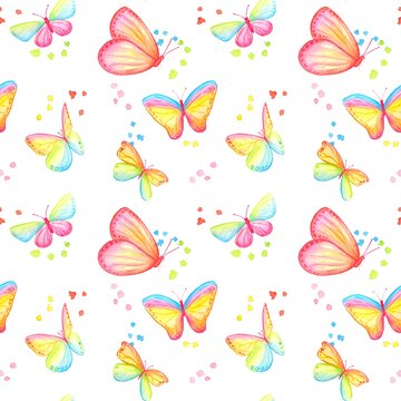 Watercolor seamless pattern with butterflys .