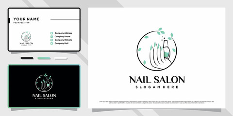 Beauty nail salon logo with creative element and business card design Premium Vector
