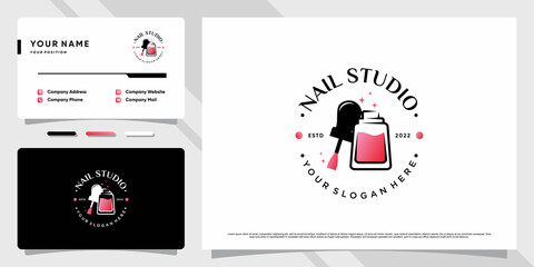 Nail studio logo with creative modern concept and business card design Premium Vector
