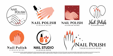 Nail polish icon set logo design template with creative element Premium Vector