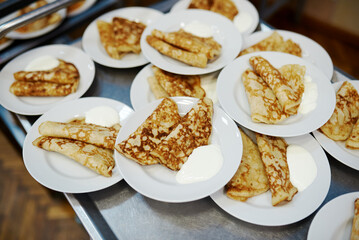 rustic pancakes with sour cream and jam