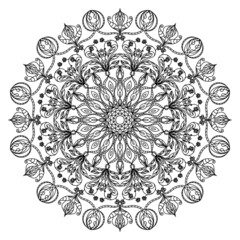 Vector black mandala on a white background.