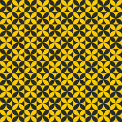 Abstract background. Black and yellow geometrical pattern. Modern design. Diagonal line. Square pattern. Black and yellow flower shape on square background.