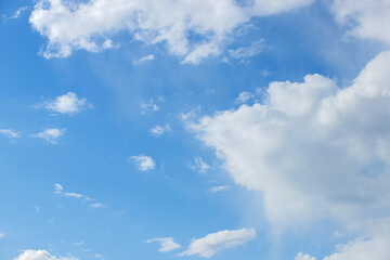 Fototapeta premium Blue sky background. Blue sky with clouds close up.