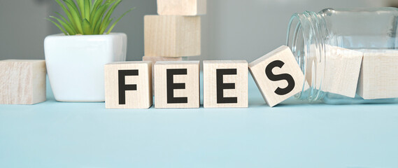 Concept Fees: Wooden cubes with the letters Fees - obrazy, fototapety, plakaty