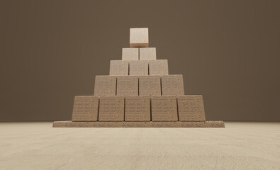 Egyptian pyramid with cubes. Stone texture , five level cubes/