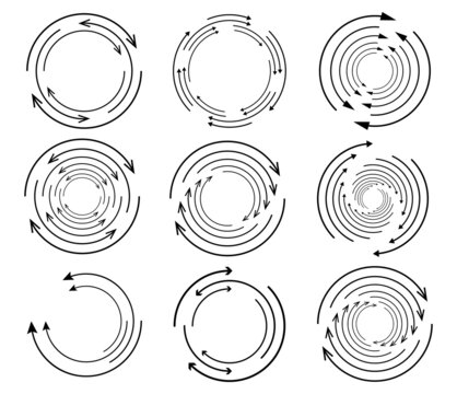 Random circular, cycle arrow element. Spiral, spinning, revolve arrows