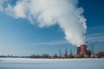 Fototapeta na wymiar Thermal power plant. Environment and air pollution.