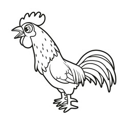 Cute cartoon rooster crows outlined for coloring book on white background