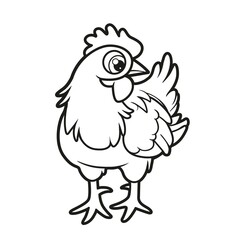 Cute cartoon hen outlined for coloring page on white background