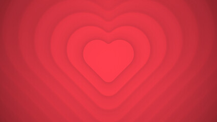 Rounded Heart Shape 3D Layered Crimson Abstract Blurred Background. Happy Valentines Day Modern Wide Wallpaper. Rendered Hearts Structure. Love And Health Symbol Conceptual Abstraction. Minimalist Art
