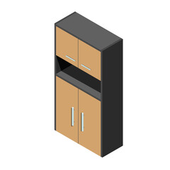 Office furniture. Wardrobe with empty shelves isometric vector illustration