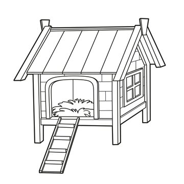 Wooden chicken coop with ladder outlined for coloring book on white  background Stock Vector | Adobe Stock