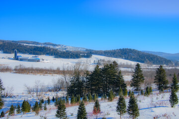 A winter countryside landscape in the province of Quebec, Canada