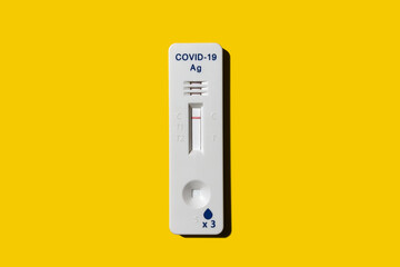 Negative express antigen test for coronavirus covid-19 on yellow background.