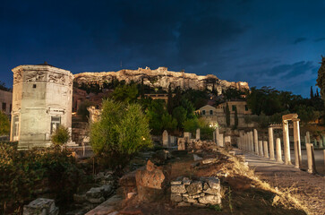 View to the Acropolis and the Tower of winds