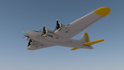 Airplane in blue sky, 3d rendering