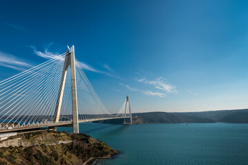Yavuz Sultan Selim Bridge in Istanbul, Turkey. 3rd bridge of Istanbul Bosphorus with blue sky.