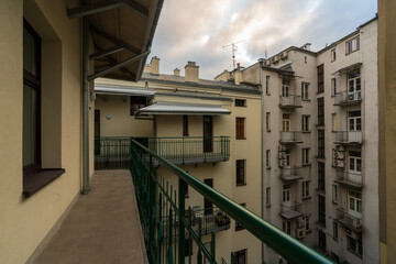 Krakow, Poland, December 17, 2021; An internal courtyard in a historic Krakow tenement house