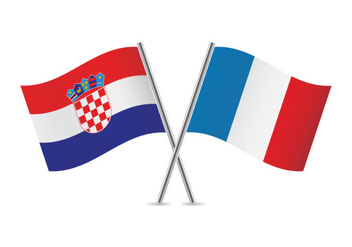 Croatia and France crossed flags. Croatian and French flags, isolated on white background. Vector icon set. Vector illustration.