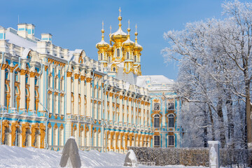 Resurrection church of Catherine palace in winter, Pushkin, Saint Petersburg, Russia