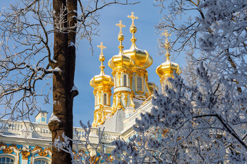 Resurrection church of Catherine palace in winter, Tsarskoe Selo (Pushkin), Saint Petersburg, Russia