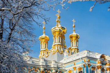 Resurrection church of Catherine palace in winter, Tsarskoe Selo (Pushkin), Saint Petersburg, Russia