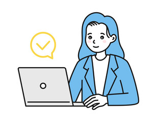 パソコンを操作する女性のイラスト　ビジネスシーン