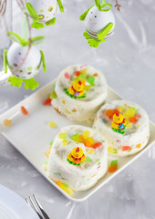 Happy Easter card. Multi-colored Easter eggs. Easter.  Copy space