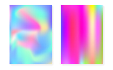 Naklejka premium Holographic cover set with hologram gradient background.