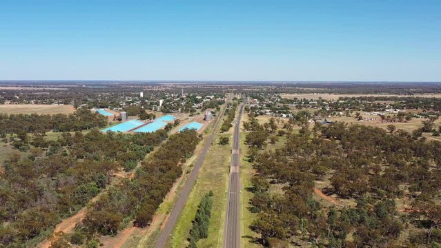 Speed barrier highway through Nyngan town of Outback Australia as 4k.
