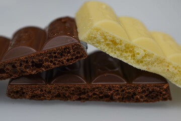 porous chocolate, white and milk 