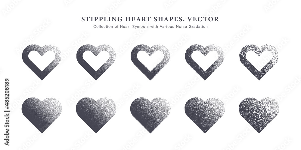 Wall mural vector collection of heart symbols with various noise gradation isolated on white background. differ