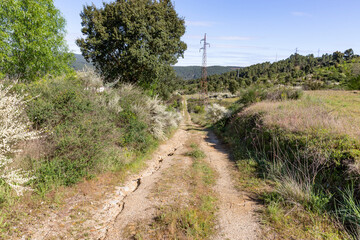 dual track dirt road next to Vilarinho das Paranheiras, Vidago, Municipality of Chaves, district of Vila Real, Portugal - April 2019