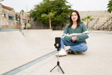 Fototapeta premium Active social media influencer vlogging