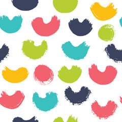 Color paint freehand scribbles vector seamless pattern. Wavy lines and round shapes, dry brush stroke texture. Abstract wallpaper design, trendy textile print. 