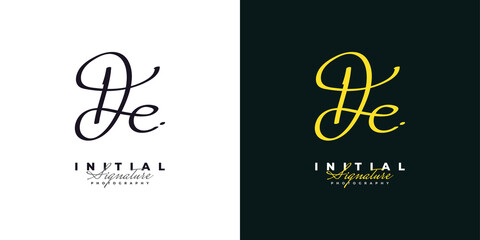 DE Initial Logo Design with Elegant Handwriting Style. DE Signature Logo or Symbol for Wedding, Fashion, Jewelry, Boutique, Botanical, Floral and Business Identity. Feminine Logo