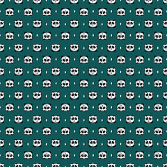 Tiny pandas made of polygons with diamonds on dark green. Vector illustration. Seamless pattern for decor, fabric or background texture.