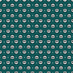 Tiny pandas made of polygons with diamonds on dark green. Vector illustration. Seamless pattern for decor, fabric or background texture.