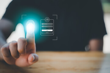 cyber security concepts, login, user fingerprint Secure and encrypted identity,secure access to...