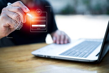 cyber security concepts, login, user fingerprint Secure and encrypted identity,secure access to...