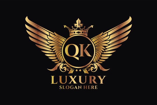 Luxury royal wing Letter QK crest Gold color Logo vector, Victory logo, crest logo, wing logo, vector logo template.