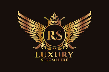 Luxury royal wing Letter RS crest Gold color Logo vector, Victory logo, crest logo, wing logo, vector logo template.